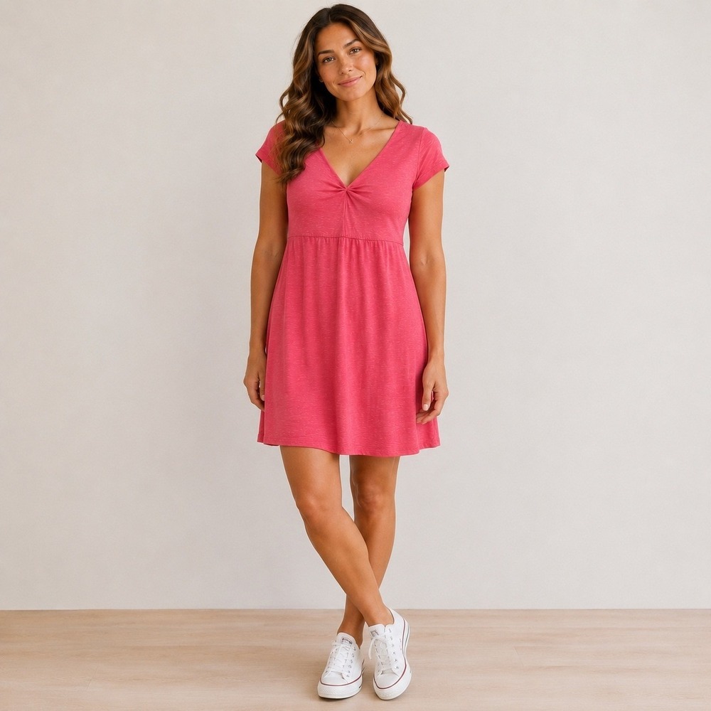 Horny Toad Womens Large Dress Pink V-Neck Short Sleeve Tencel Organic Gorpcore